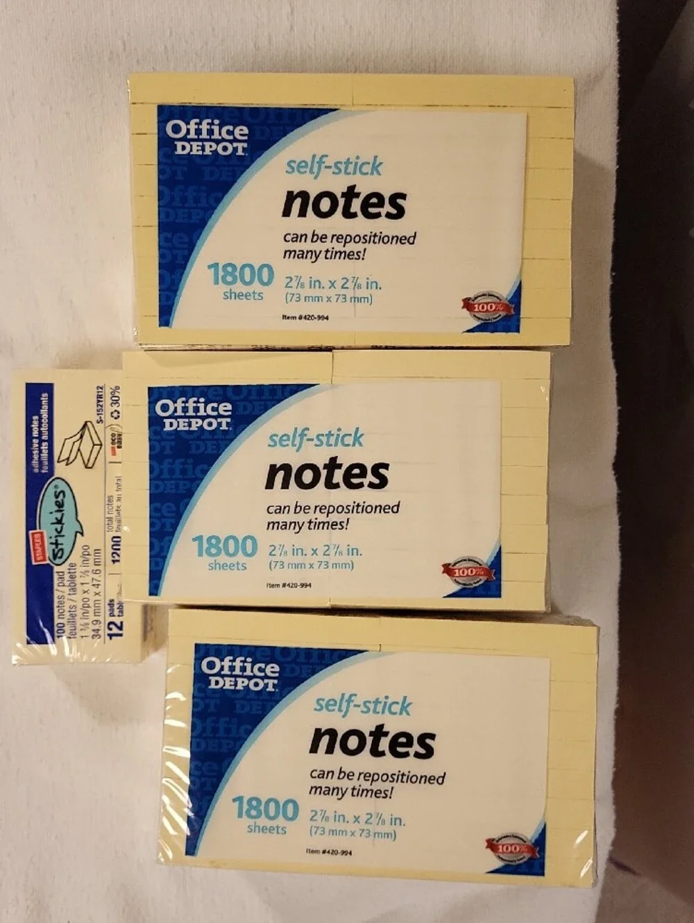 Self-Stick Notes Yellow - Pack of 3 (1800 Sheets Each) & 1200 sheets small